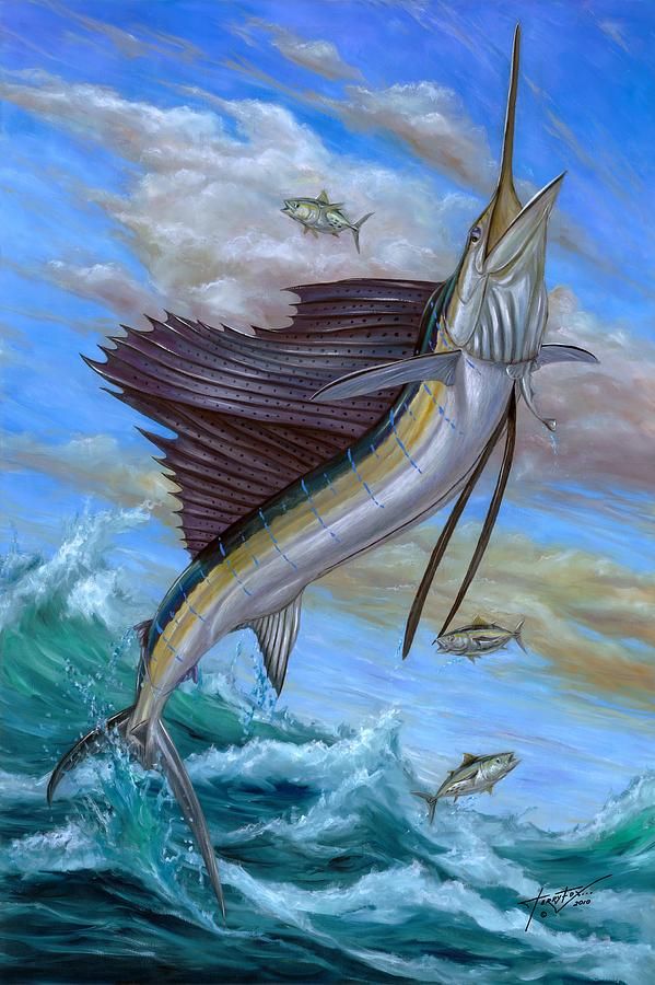 599x900 Jumping Sailfish Painting By Terry Fox Camisa Fishing - Sailfish Painting