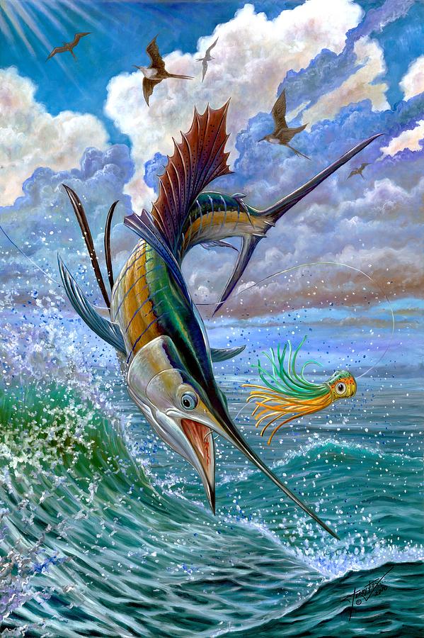 599x900 Sailfish And Lure Painting By Terry Fox - Sailfish Painting