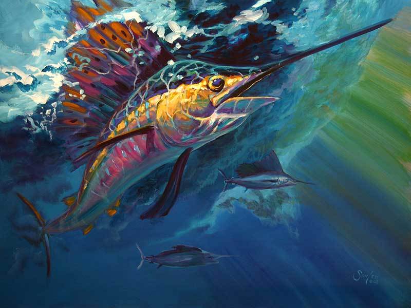 800x600 Full Sail Mike Savlen Fly Fishing Art Midcurrent - Sailfish Painting