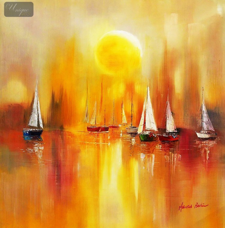 750x759 Sailing Boats On A Lake 32x32 Original Oil Painting - Sailing Oil Painting
