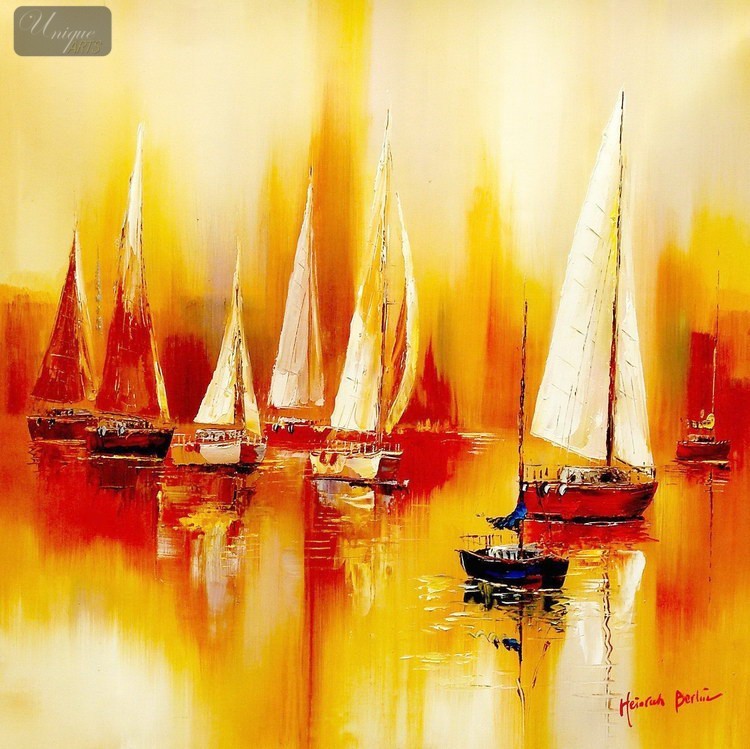 750x749 Sailing Boats On A Lake 32x32 Original Oil Painting - Sailing Oil Painting