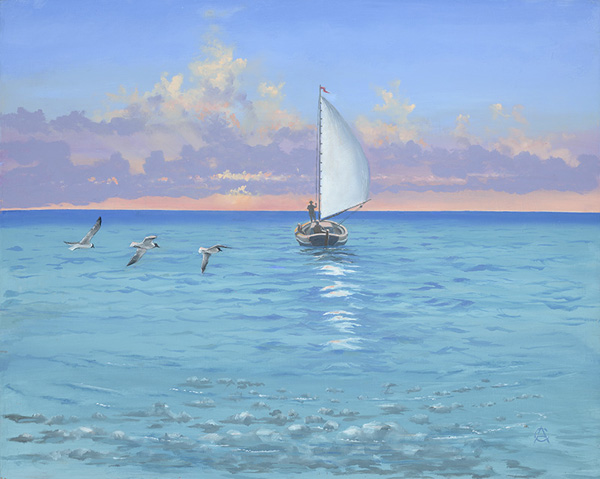 600x479 Sunset Sail - Sailing Oil Painting