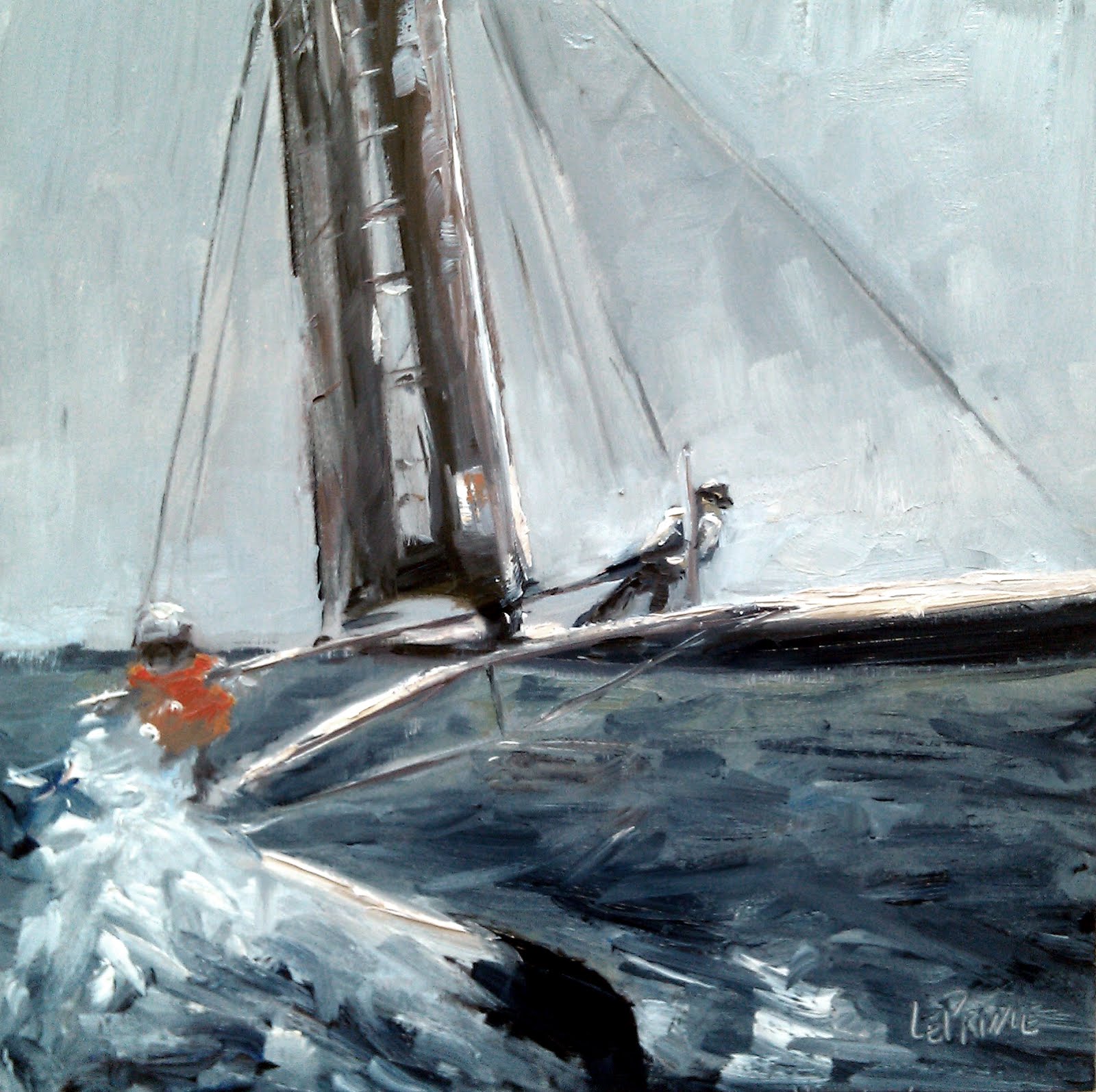 1600x1595 Kevin Leprince Charleston Artist Team Work, 10x10 Oil Painting - Sailing Oil Painting