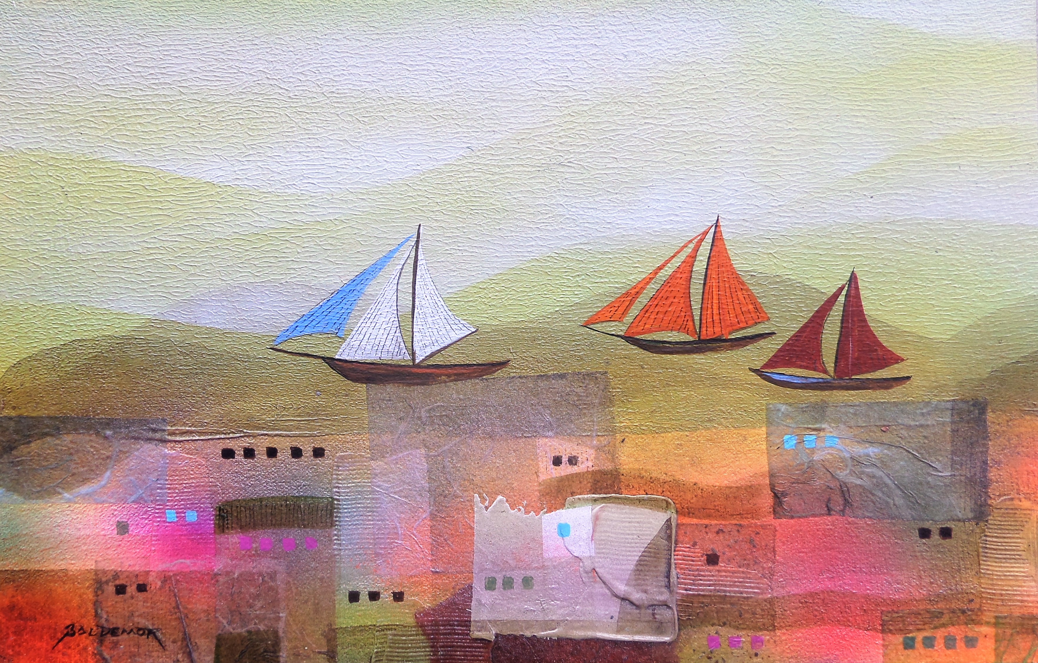 3532x2257 Sailing Original Abstract Painting Of Boats - Sailing Painting