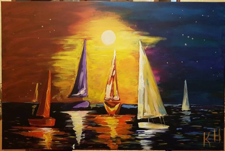 770x518 Saatchi Art Night Sailing Painting By Natalia Kovalik - Sailing Painting
