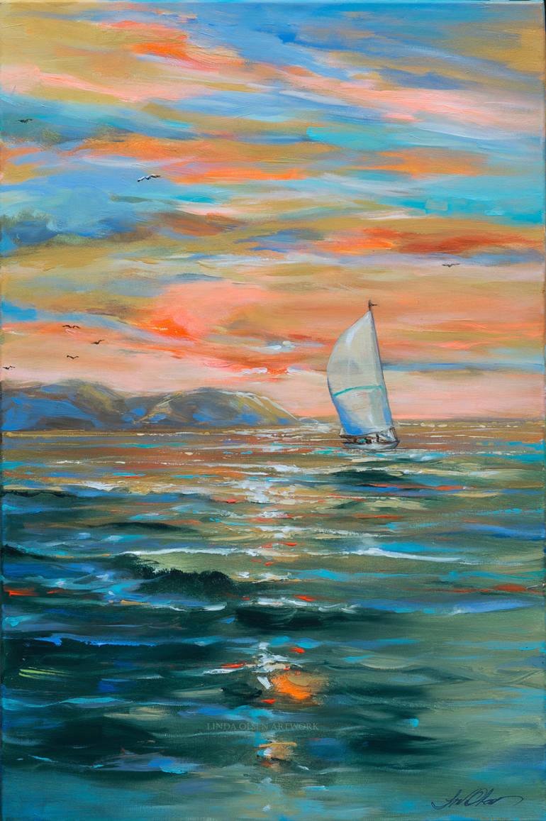 770x1157 Saatchi Art Sailing Away Painting By Linda Olsen - Sailing Painting