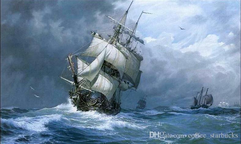 788x473 2018 Wind And Waves Sea Sailing Yacht,pure Hand Painted Seascape - Sailing Painting