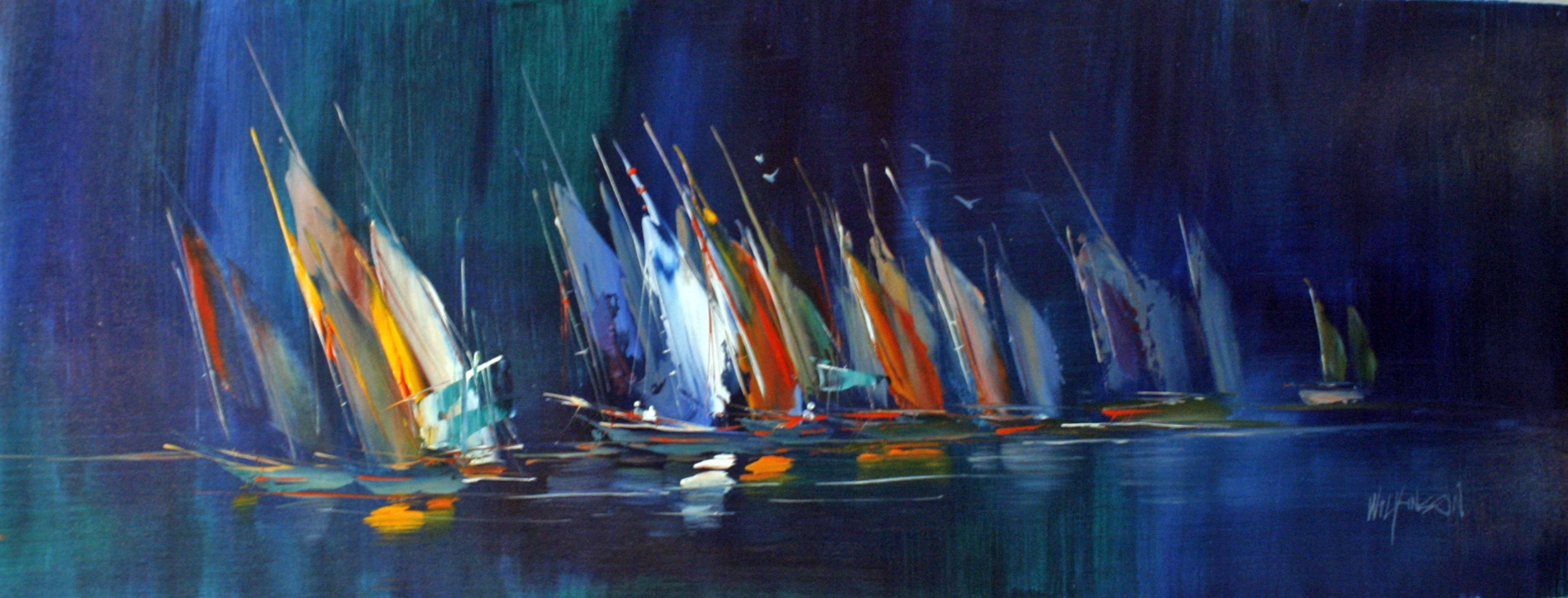 1888x720 Abstract Sailing Boats - Sailing Painting