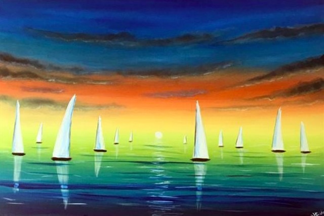 640x427 Aisha Haider Artwork Sailing In The Sunset Original Painting - Sailing Painting