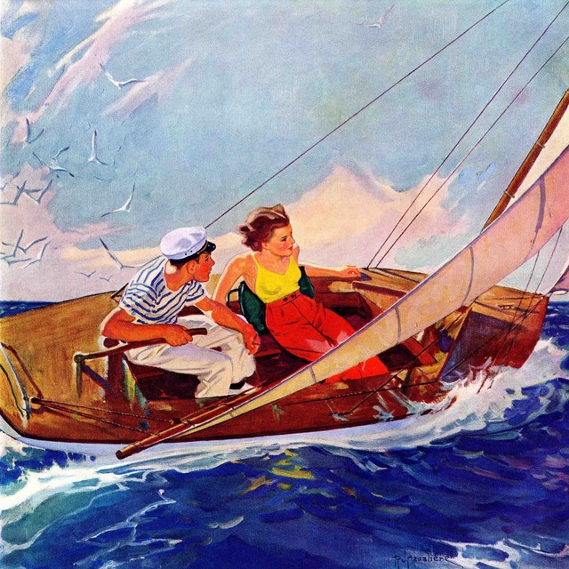 640x640 Couple Sailing Painting Print On Canvas By R.j. Cavaliere - Sailing Painting