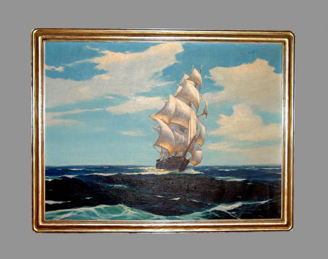 1100x869 Hunter Wood Nautical Sailing Ship Oil Painting Newcomb - Sailing Ship Oil Painting