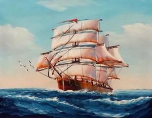 300x233 Sailing Ship, 12x16 Hand Painted Oil Painting On Canvas Ebay - Sailing Ship Oil Painting