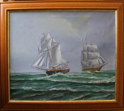 405x360 Two Marine Oil Paintings On Canvas Of Sailing Ships On The High - Sailing Ship Oil Painting