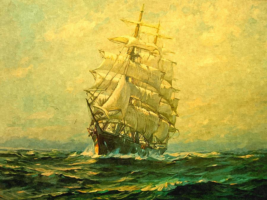 900x675 Sailing Ship Crosses The Atlantic Painting By Mark Monty - Sailing Ship Painting