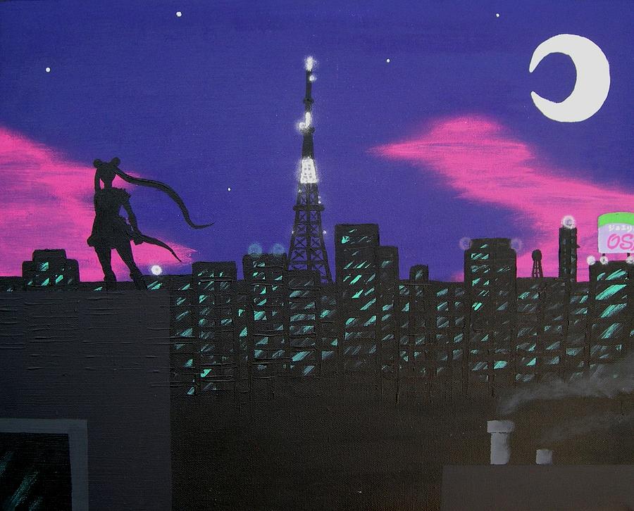 900x726 Sailor Moon Skyline Painting By Andy White - Sailor Moon Painting