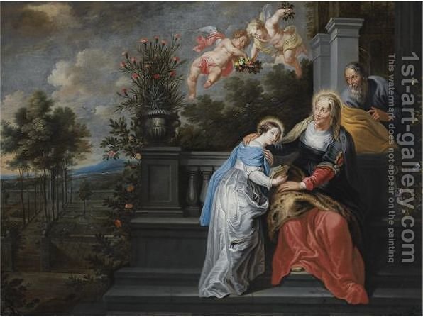 596x447 Saint Anne Teaching The Virgin Mary To Read, In A Garden Setting - Saint Anne Painting