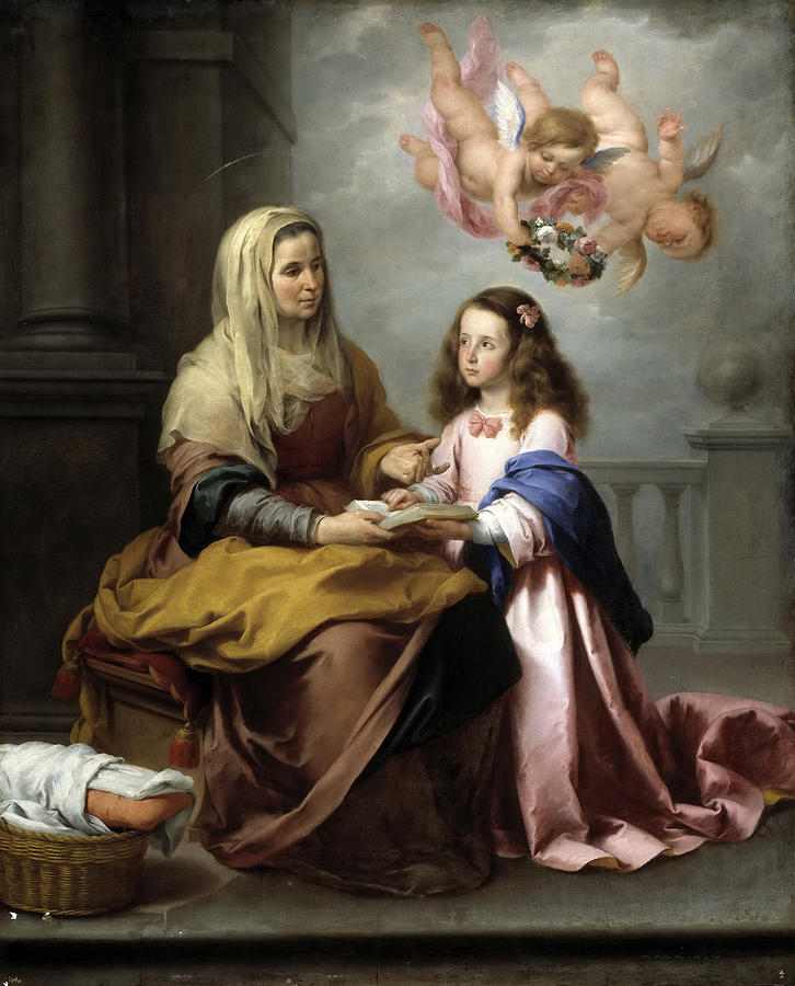 726x900 St. Anne Teaching The Virgin To Read Painting By Bartolome Esteban - Saint Anne Painting