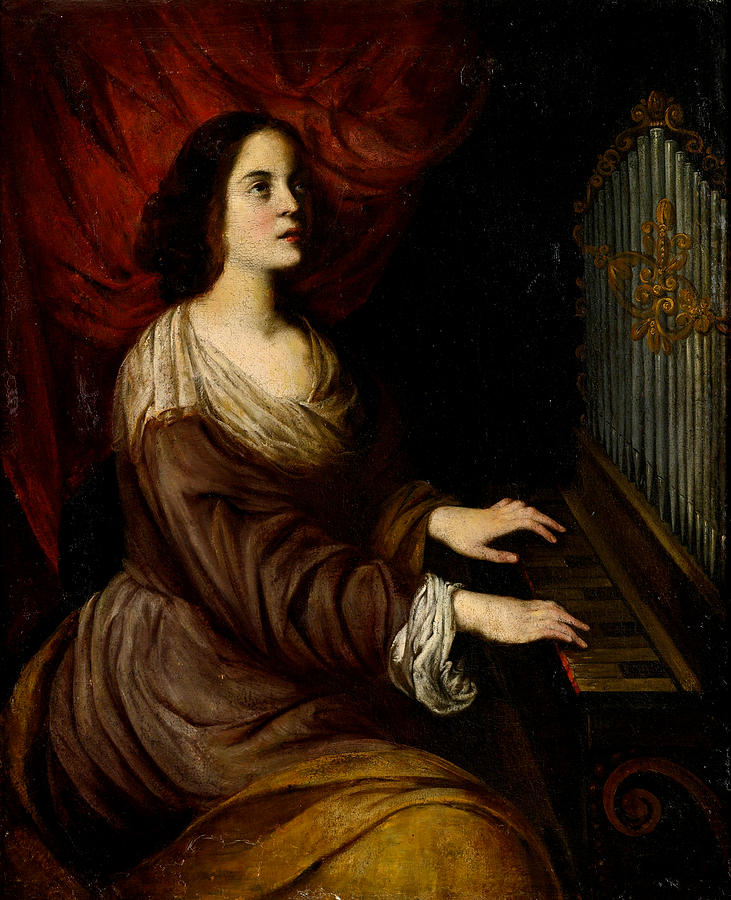 731x900 St Cecilia Painting By Andrea Vaccaro - Saint Cecilia Painting