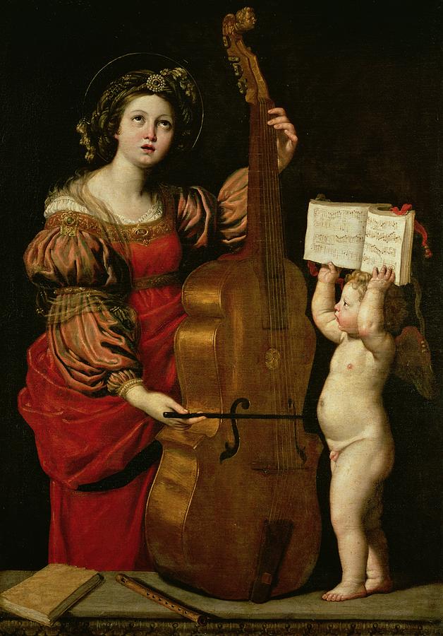 628x900 St. Cecilia With An Angel Holding A Musical Score Painting By - Saint Cecilia Painting