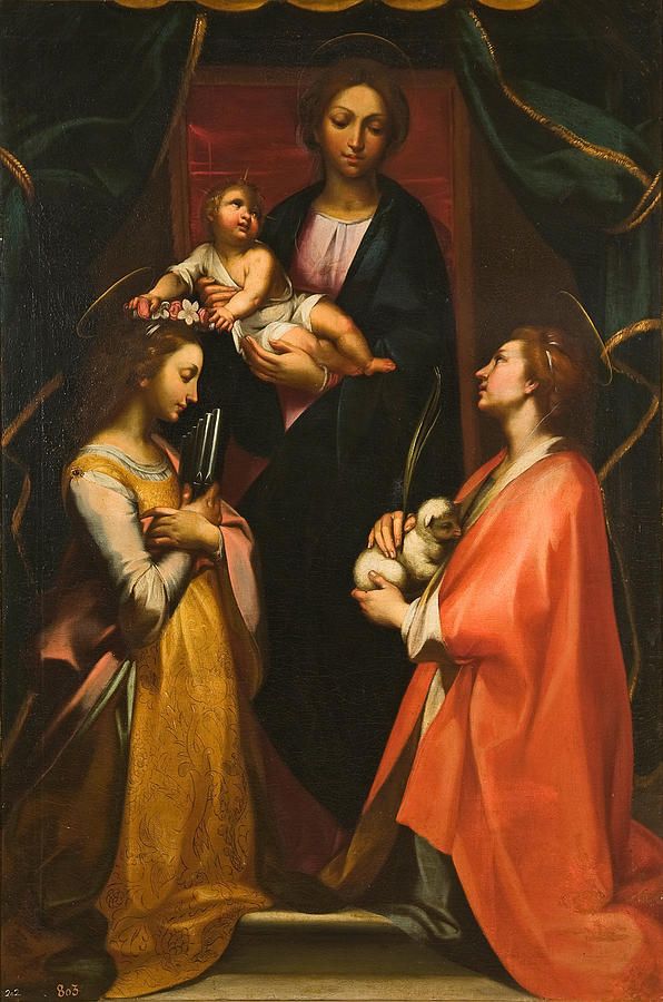 596x900 Madonnand Child With St Ceciliand Stgnes Of Rome Is - Saint Cecilia Painting