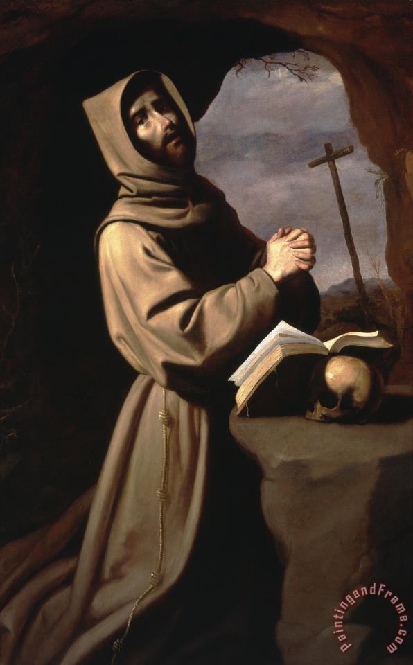 596x960 Francisco De Zurbaran Saint Francis In Prayer In A Grotto Painting - Saint Francis Painting