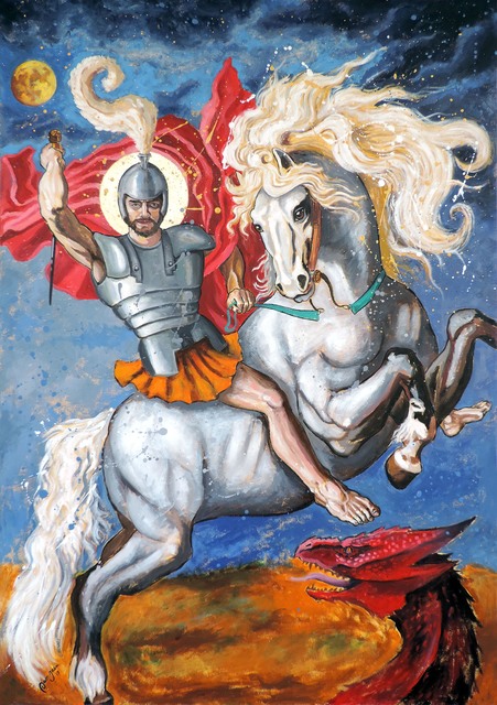 451x640 Daniel Jaen Artwork Saint George And The Dragon Original - Saint George Painting