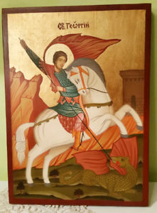 221x300 Hand Painted High Quality Icon Of Saint George Slaying The Dragon - Saint George Painting