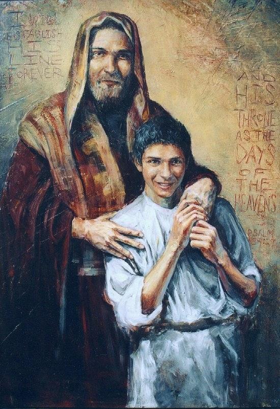 550x803 St. Joseph And Jesus Painting By Christopher Santer - Saint Joseph Painting