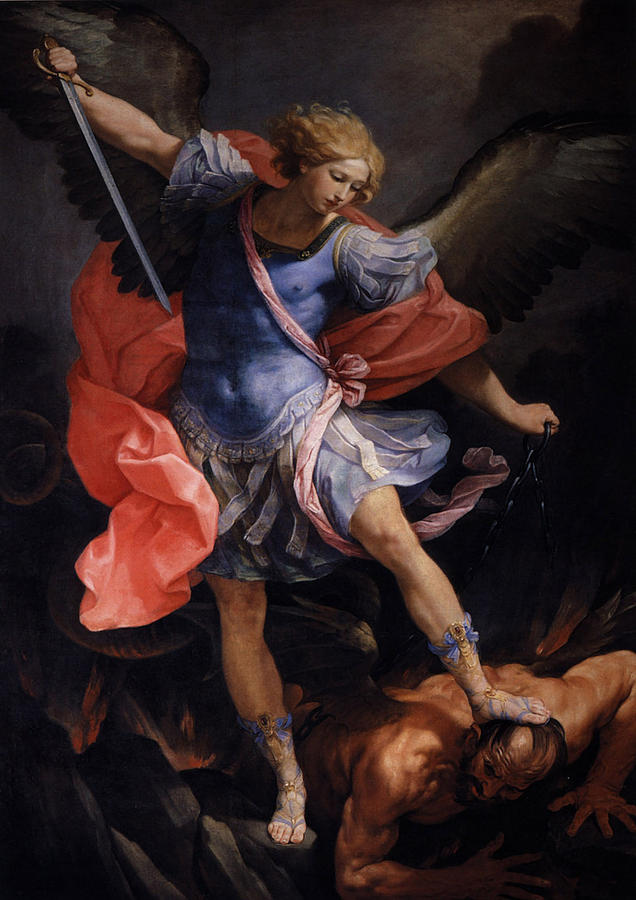 636x900 Archangel Michael Defeated Satan Painting By Motionage Designs - Saint Michael Painting