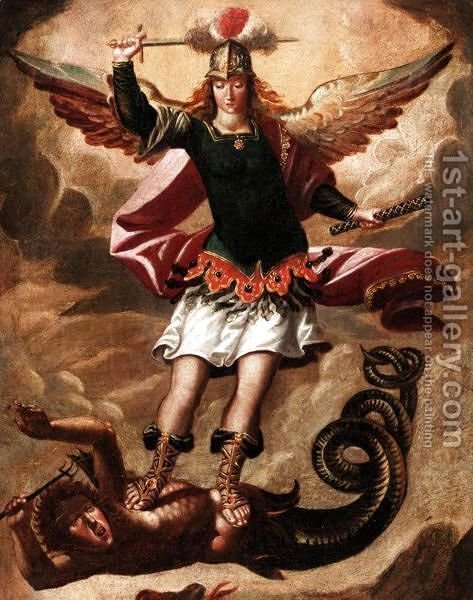 473x600 Saint Michael Vanquishing The Devil Spanish Colonial School - Saint Michael Painting
