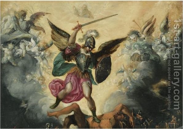 595x421 Triumph Of Saint Michael Over Devil Francisco De, - Saint Michael Painting