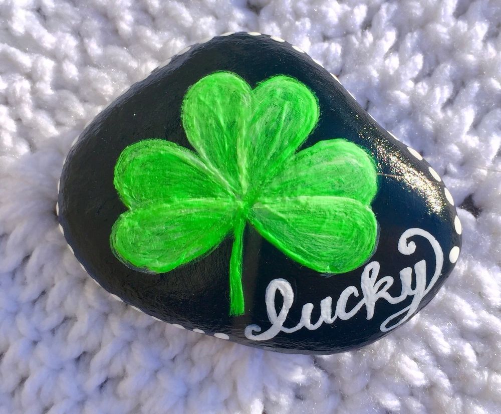 1000x826 Hand Painted Mandala Stone Peace Zen Shamrock Lucky Hippy St - Saint Patricks Day Painting