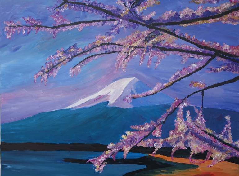 770x568 Saatchi Art Marvellous Mount Fuji With Cherry Blossom In Japan - Sakura Blossom Painting