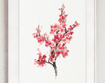 340x270 Japanese Cherry Blossom Abstract Flower Watercolor Painting - Sakura Flower Painting