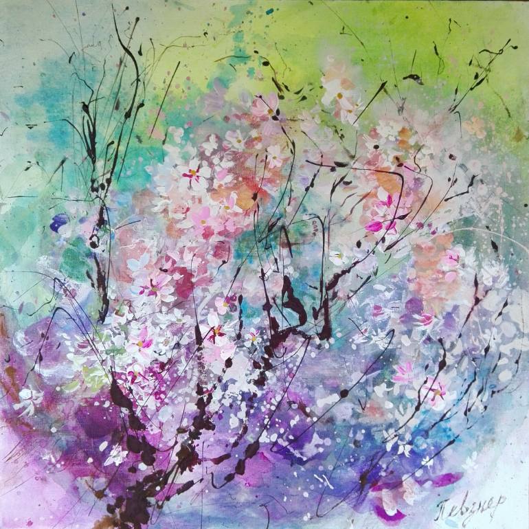770x770 Saatchi Art Sakura Blossoms Painting By Natalia Pevzner - Sakura Flower Painting