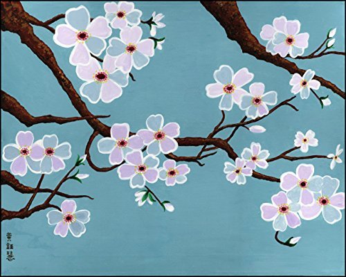 500x400 Teal Blue Cherry Blossom Tree Poster Print, Teal Blue - Sakura Flower Painting