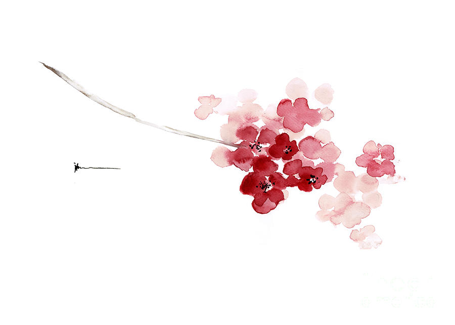 900x642 Cherry Blossom Watercolor Art Print Decor Japanese Sakura Home - Sakura Painting