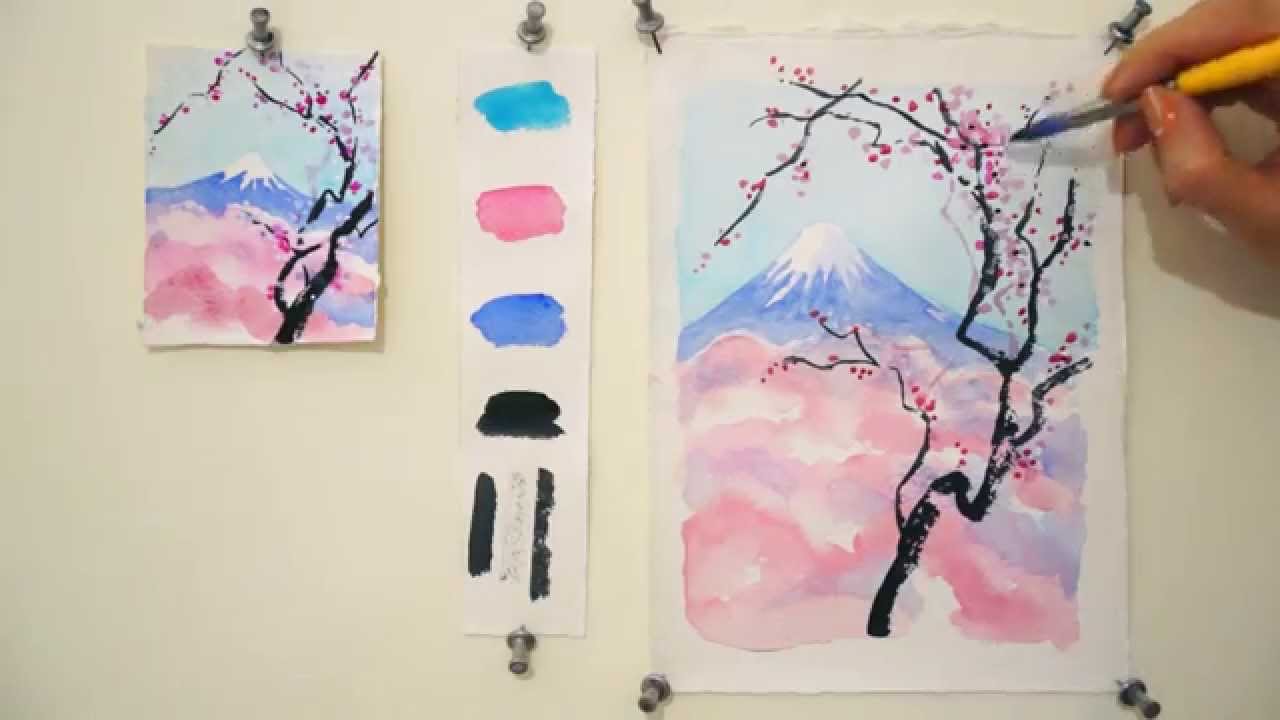 1280x720 Drawn Sakura Blossom Watercolor - Sakura Painting Watercolor