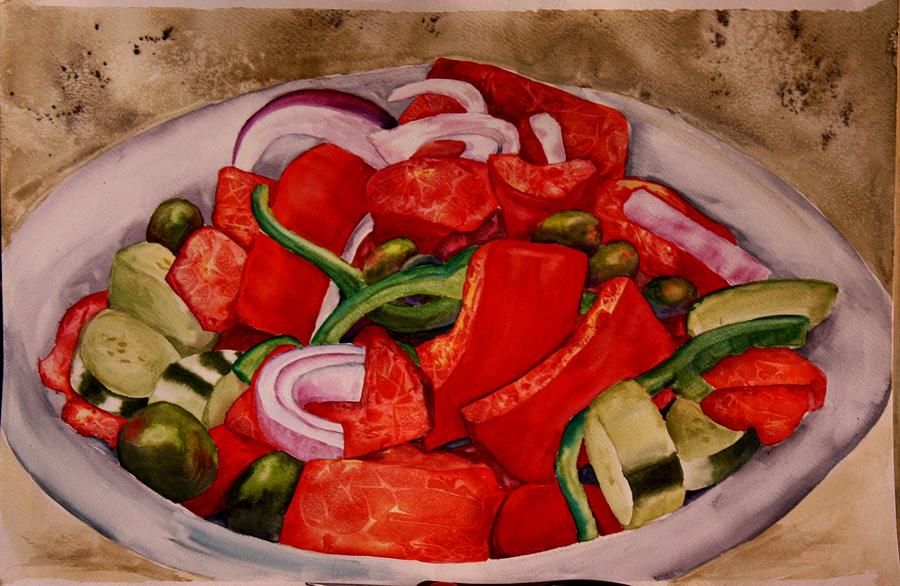 900x586 Greek Salad Painting By Diane Ziemski - Salad Painting