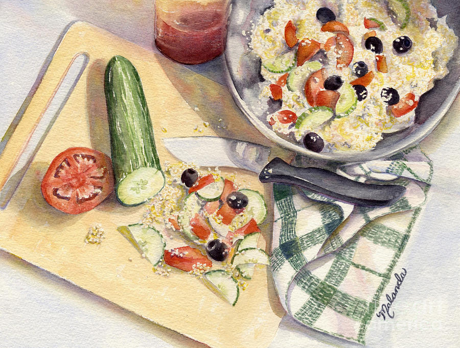 900x682 Greek Salad Painting By Malanda Warner - Salad Painting