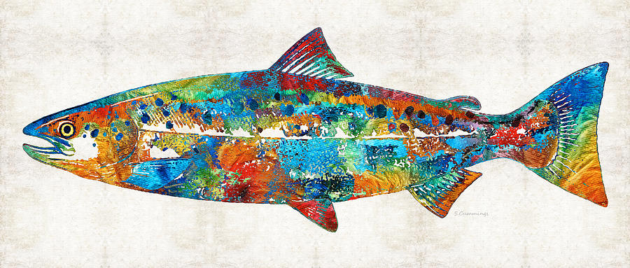 900x383 Fish Art Print - Salmon Painting