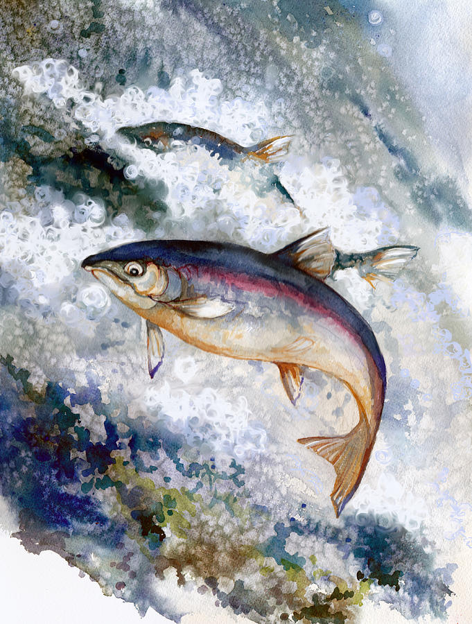 681x900 Silver Salmon Painting By Peggy Wilson - Salmon Painting