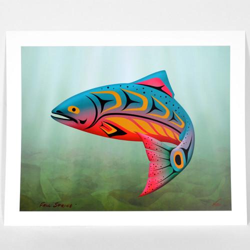 500x500 Fall Spring Salmon By Val Malesku Native Art Prints - Salmon Painting