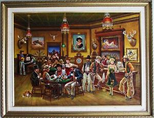 300x231 Lee Dubin Original Framed Oil Painting Western Saloon Ebay - Saloon Painting