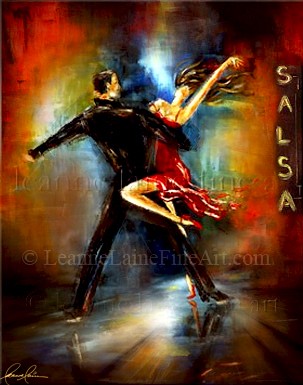 303x385 Saturday Night Salsa Woman And Man Dancing - Salsa Dancer Painting