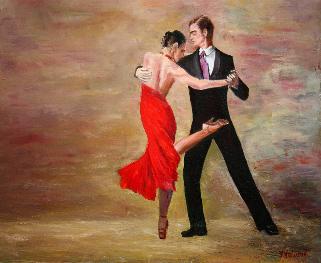 640x526 Vladimir Volosov Artwork The Dance Original Painting Oil Love Art - Salsa Dancer Painting
