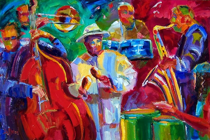 689x461 Jazz Abstract Oil Painting Music Art Salsa Art By Debra Hurd By - Salsa Painting