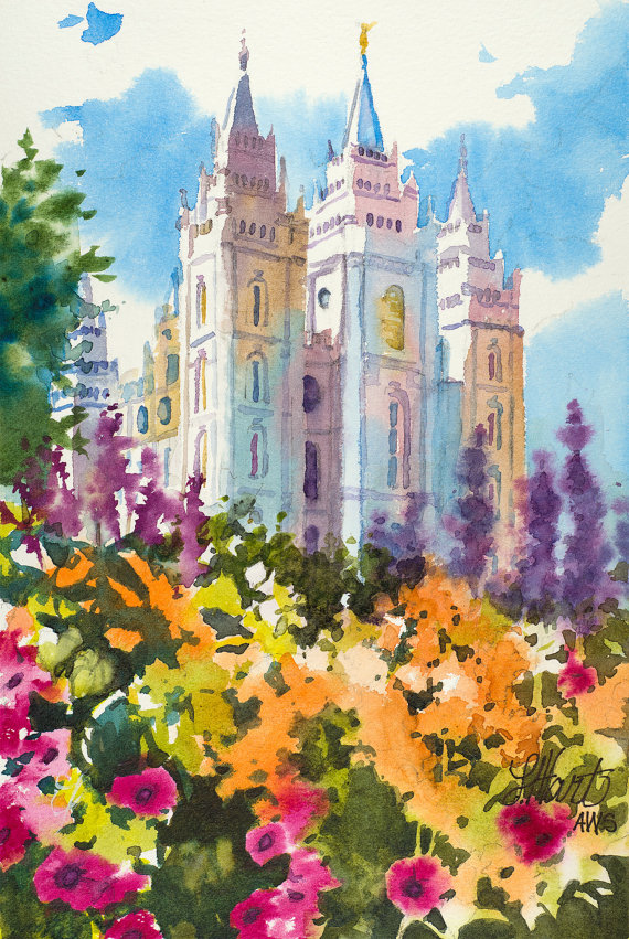 570x851 Salt Lake Lds Temple Painting Salt Lake Temple Spring - Salt Lake City Temple Painting