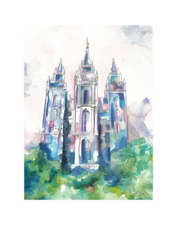 570x725 Salt Lake Lds Temple Watercolor Lds Temples - Salt Lake City Temple Painting