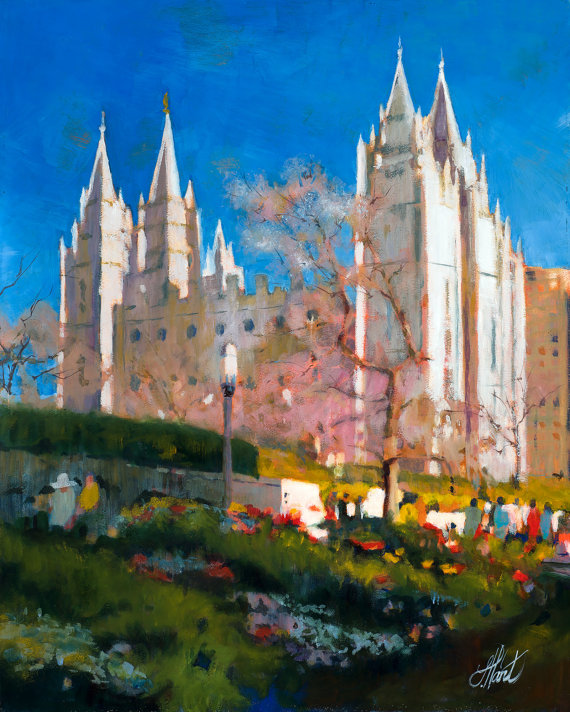 570x712 Salt Lake Temple Painting Lds Art Salt Lake City Utah Art - Salt Lake City Temple Painting